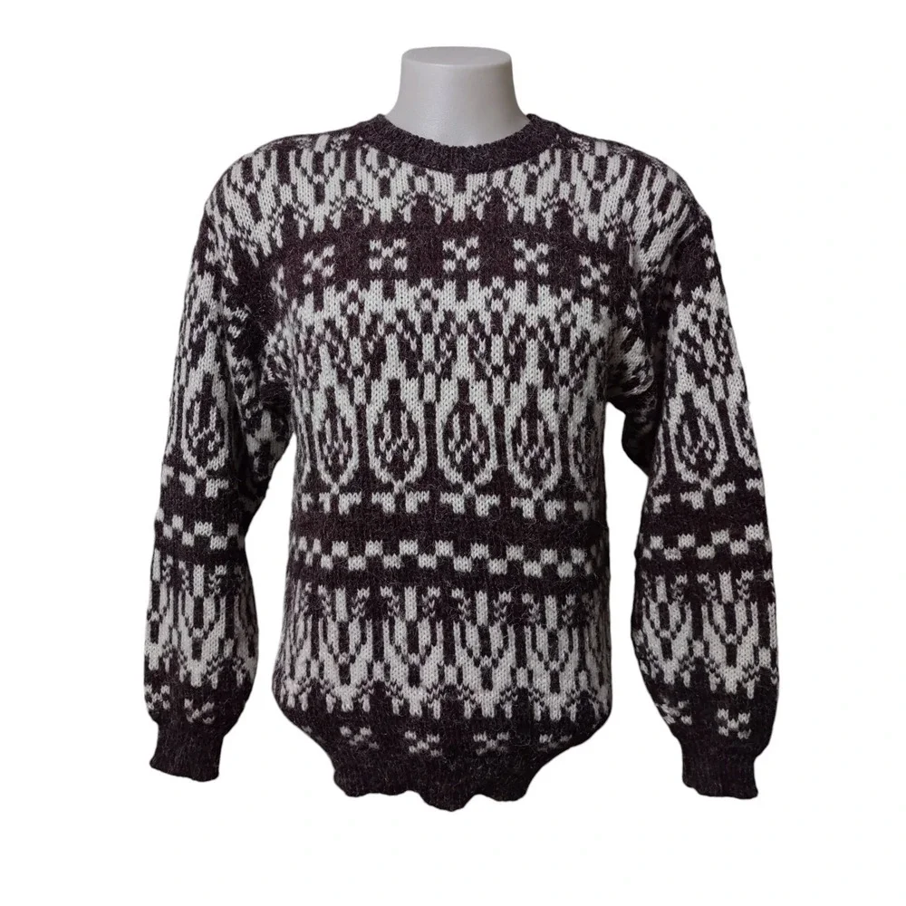 Current Editions Sweater XL Mens Cabin Core Fair Isle Burgundy Geometric Retro